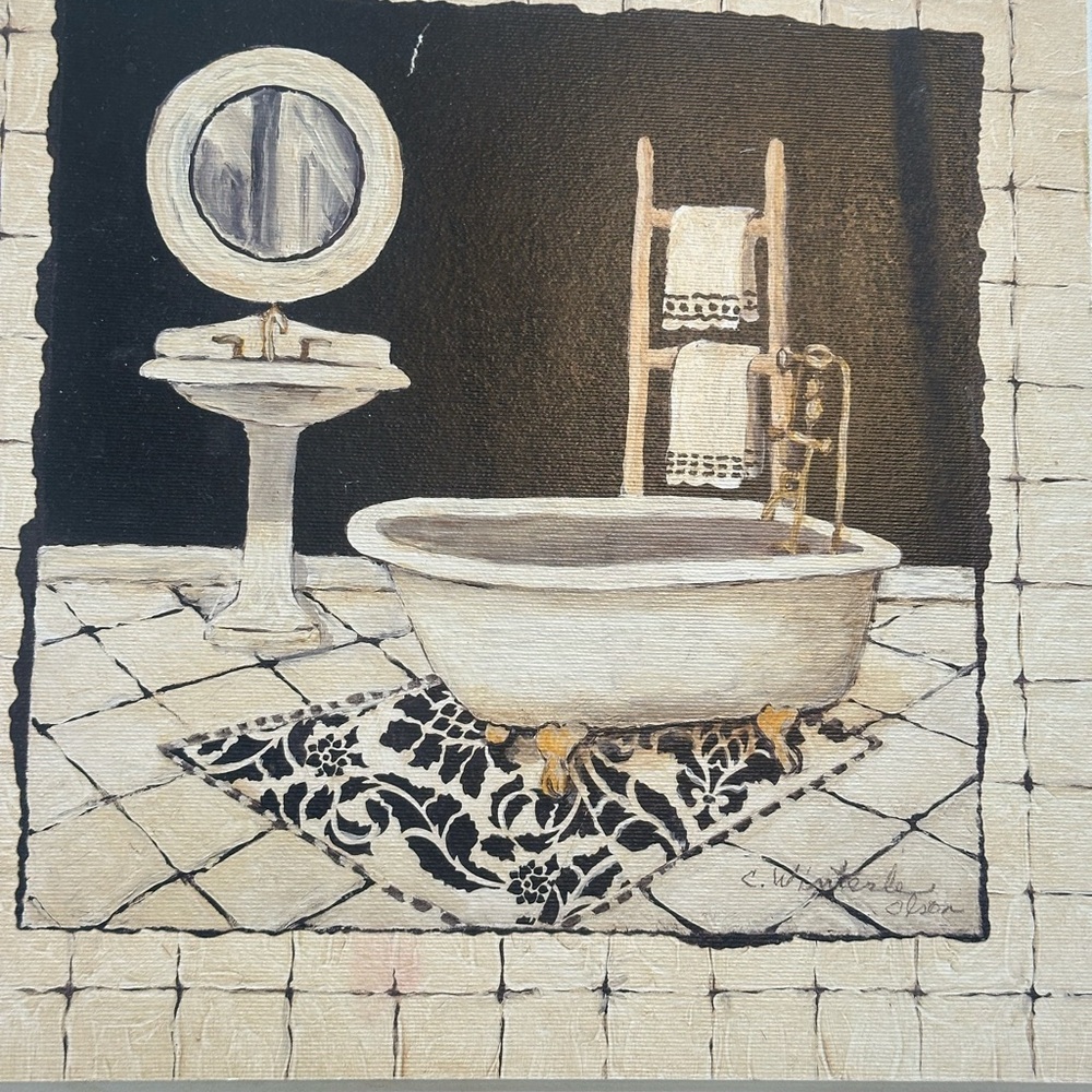 Vintage Clawfoot Bathtub Bathroom Art Print - Black & Cream